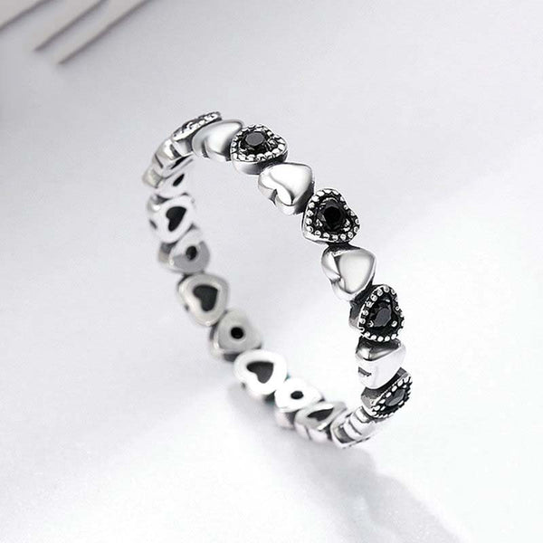 Heart-Shaped S925 Sterling Silver Ring with Gemstones