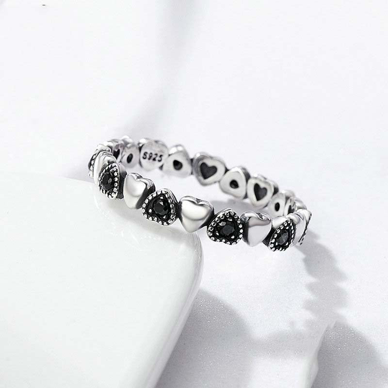 Heart-Shaped S925 Sterling Silver Ring with Gemstones