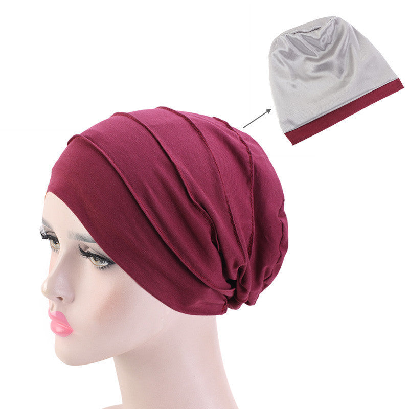 Aliexpress Hot Sale Double-Layer Satin-Lined Chemotherapy Cap Ladies Pullover Cap Night Cap Cotton Confinement Cap