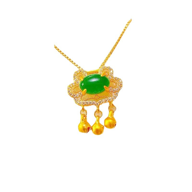 Brass Gold Plated Ruyi Lock Pendant With Gemstones