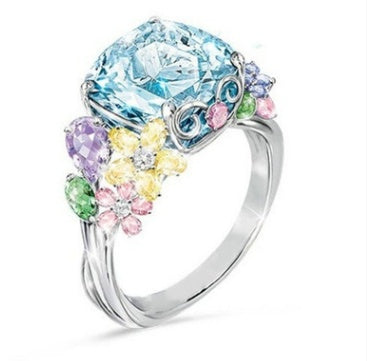 New Style Square Princess Ring With Multi-colored Gemstones