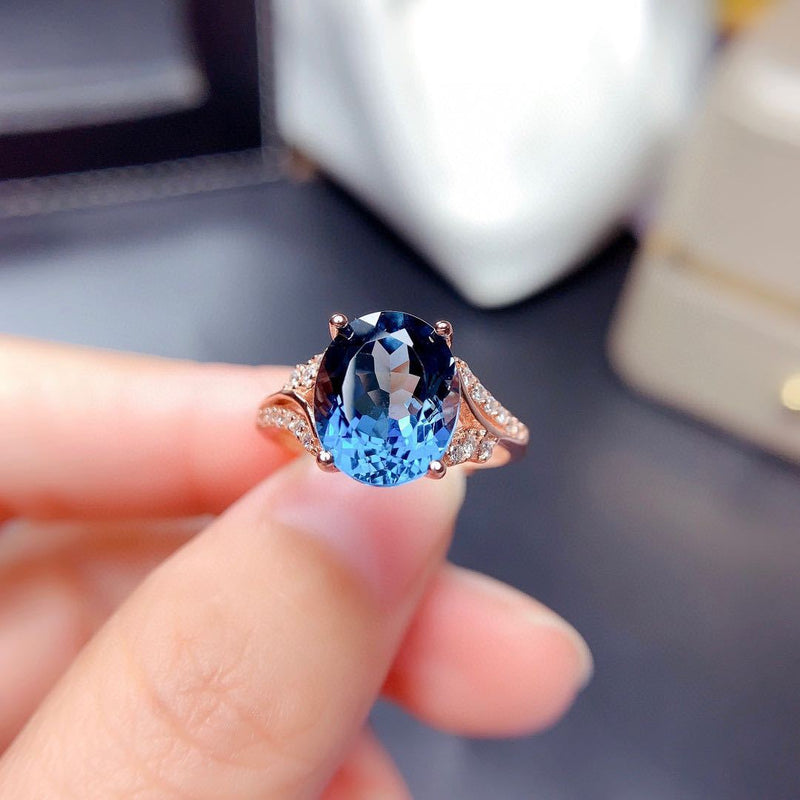 Blue Crystal Topaz Zircon Diamonds Gemstones Pendant Necklace