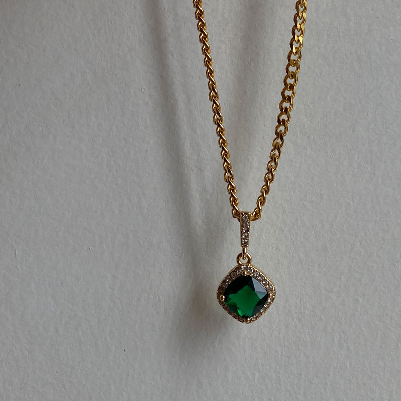 18k Real Gold Electroplating Emerald Necklace Gemstones