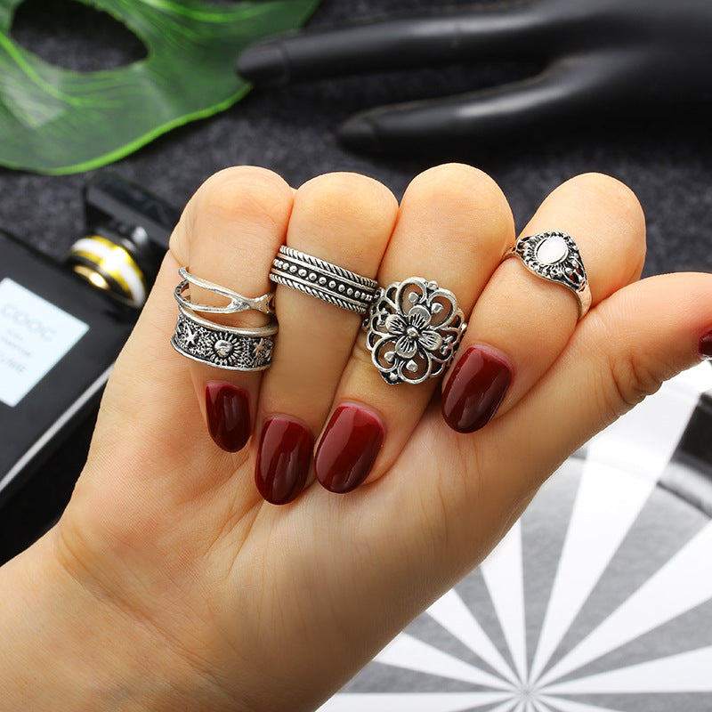 5-piece Set Of Vintage Hollow Carved Patterns And Inlaid Gemstones