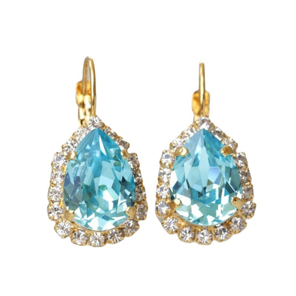 Light Blue Drop Gemstones And White Diamonds Gold Earrings