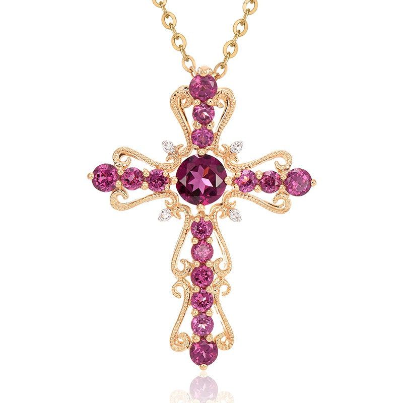 Garnet Cross Pendant With Colored Gemstones