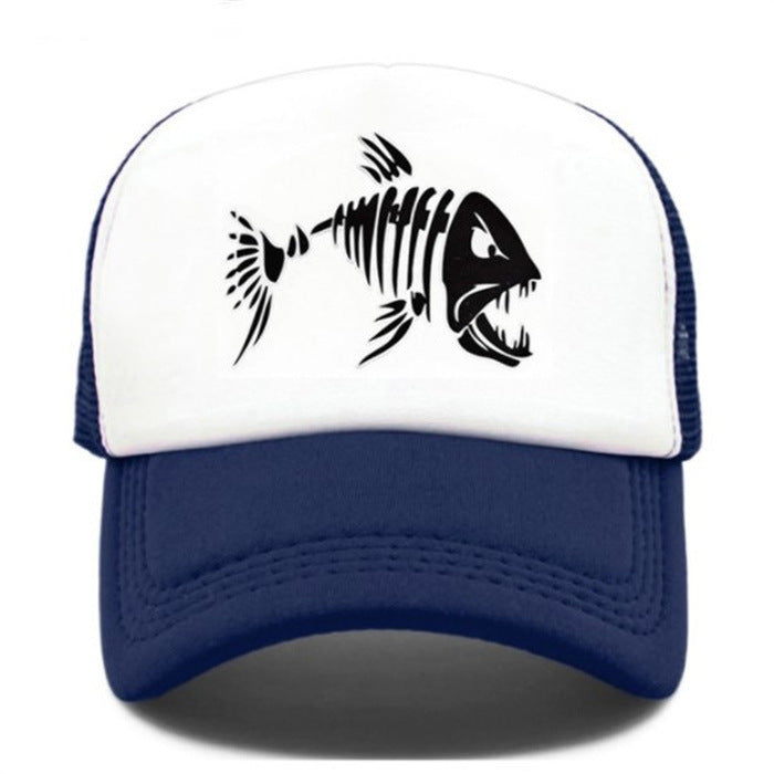 Fish Bone Print Mesh Cap Baseball Cap
