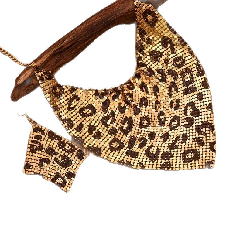 Oumei Liang Sequin Silk Scarf Design Collar Necklace Eardrops Suit